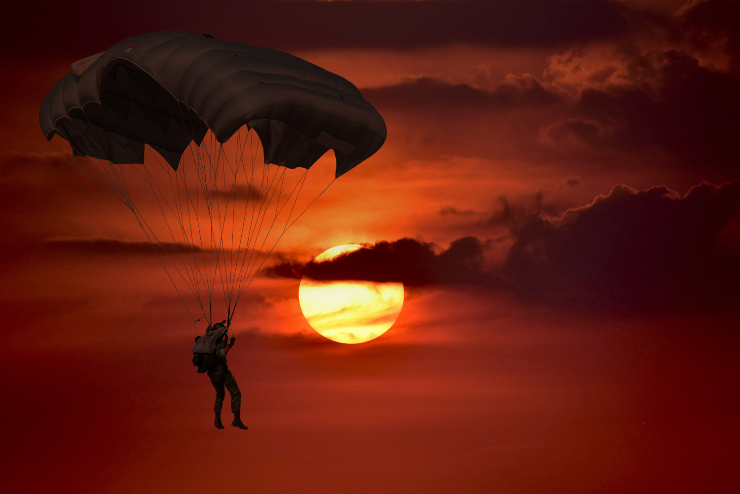 Paratrooper in front of a Sunset