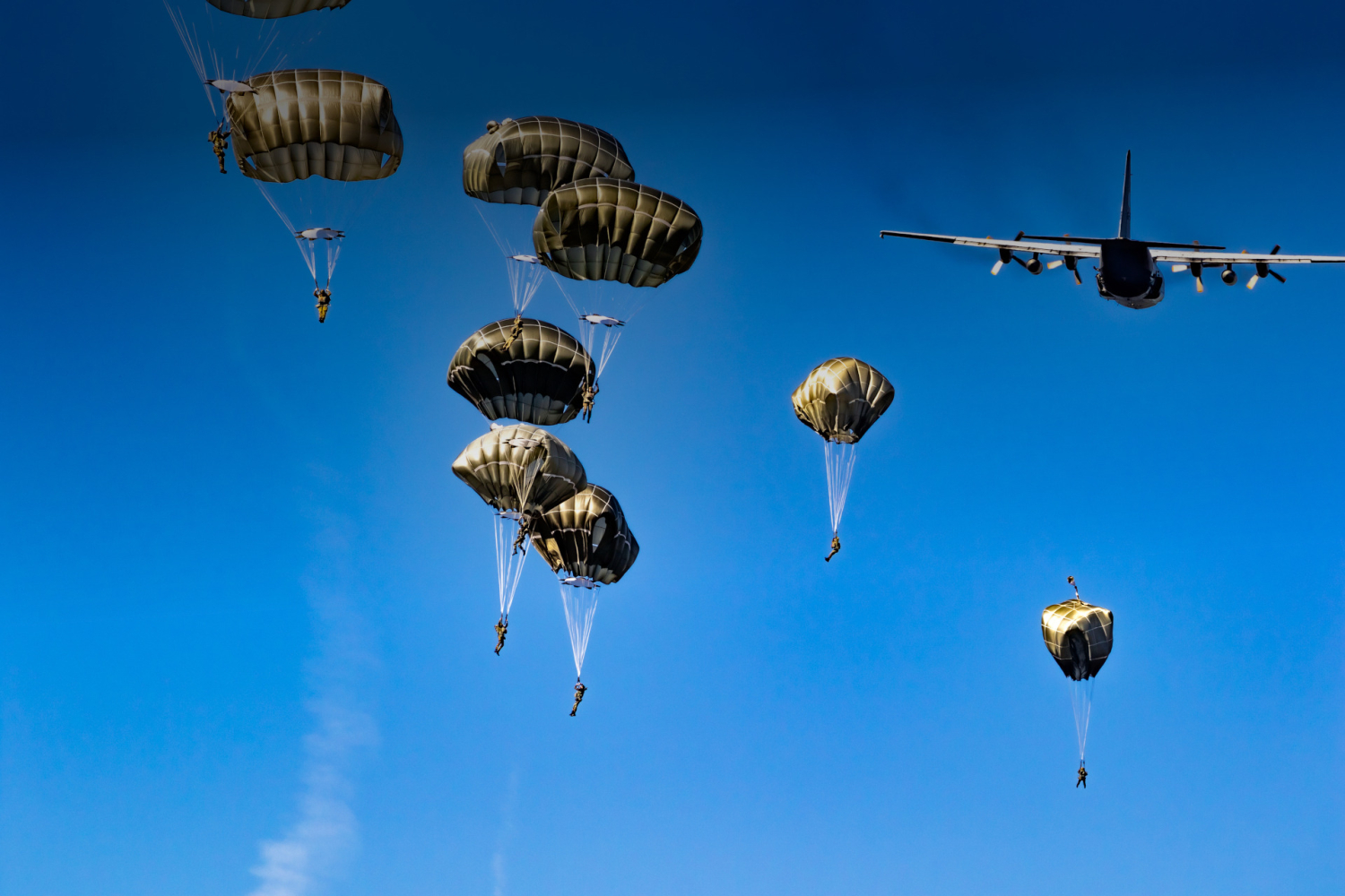 Paratroopers Dropping from Plane